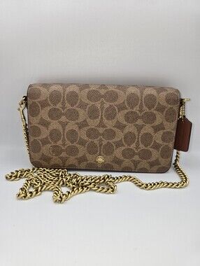 COACH CAO03 Mila Crossbody Clutch Brown Signature Coated Canvas Chain Strap